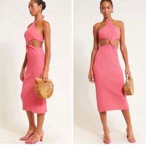 NWT Cult Gaia Cameron Ribbed Knit Midi Dress in Pink Blossom Size L